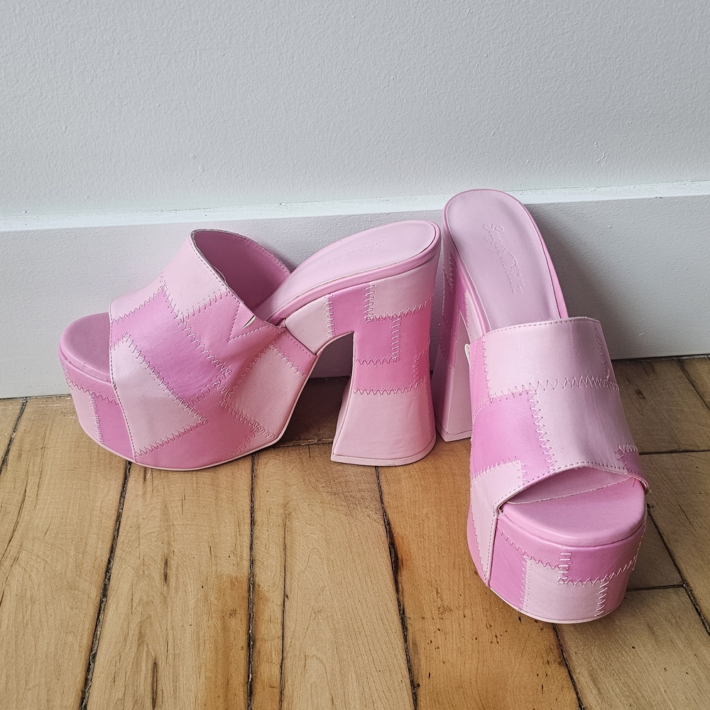 Stylish Pink Patchwork Platform Heels - image 1